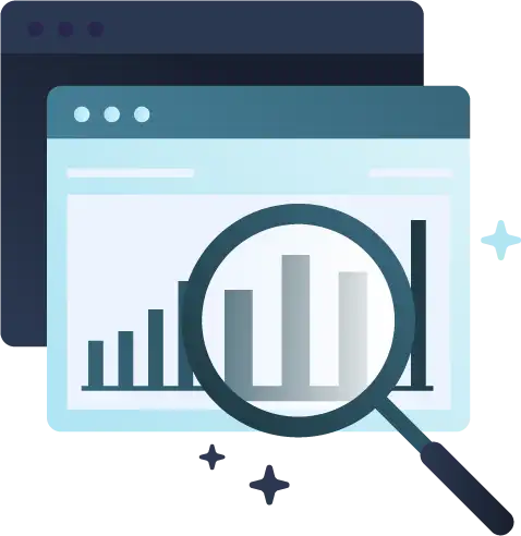 Magnifying glass over graph 