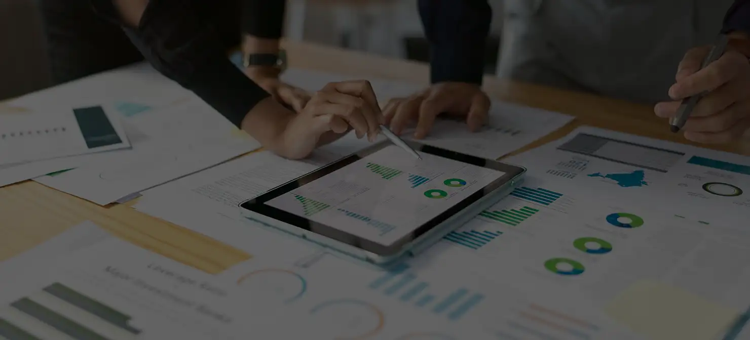 Documents on a table for the marketing team in a modern office 